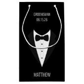 Gepersonaliseerde zwarte Tuxedo bruiloft Groomsmen Klein Cadeauzakje (Achterkant)