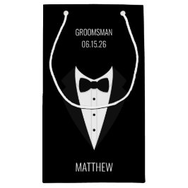 Gepersonaliseerde zwarte Tuxedo bruiloft Groomsmen Klein Cadeauzakje