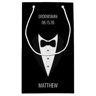 Gepersonaliseerde zwarte Tuxedo bruiloft Groomsmen Klein Cadeauzakje