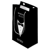 Gepersonaliseerde zwarte Tuxedo bruiloft Groomsmen Klein Cadeauzakje (Voorkant Gekanteld)