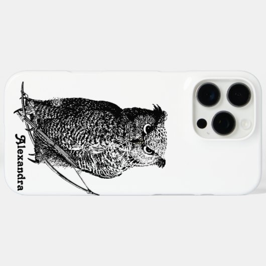 Gepersonaliseerde zwarte uil Case-Mate iPhone case (Achterkant (horizontaal))