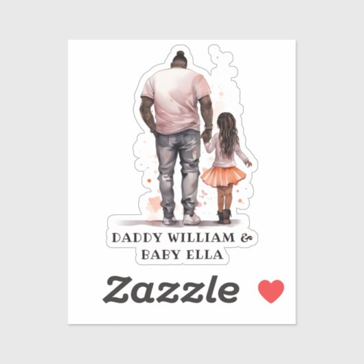 Gepersonaliseerde zwarte vader en dochter (4) sticker (Vel)