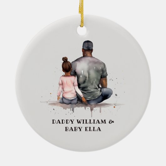 Gepersonaliseerde zwarte vader en dochter (5) keramisch ornament (Achterkant)