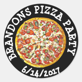 Gepersonaliseerde zwarte verjaardags pizza party S Ronde Sticker