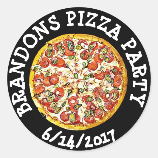 Gepersonaliseerde zwarte verjaardags pizza party S Ronde Sticker (Voorkant)