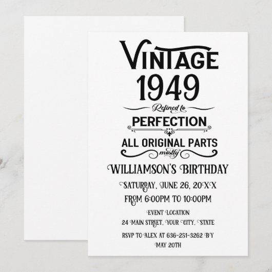 Gepersonaliseerde zwarte vintage 75e verjaardagsfe kaart (Voorkant / Achterkant)