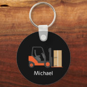 Gepersonaliseerde zwarte vorkheftruck Sleutelhange Sleutelhanger (Voorkant)