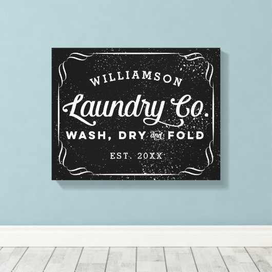 Gepersonaliseerde zwarte wasserij Co Wassen Droog  Canvas Afdruk (Insitu (Houten vloer))