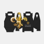 GEPERSONALISEERDE ZWARTE WIT EN GOLD FLEUR DE LIS BEDANKDOOSJES (Uitgevouwen)