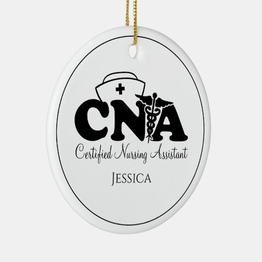 Gepersonaliseerde zwarte witte CNA zuster Kerstmis Keramisch Ornament (Rechts)