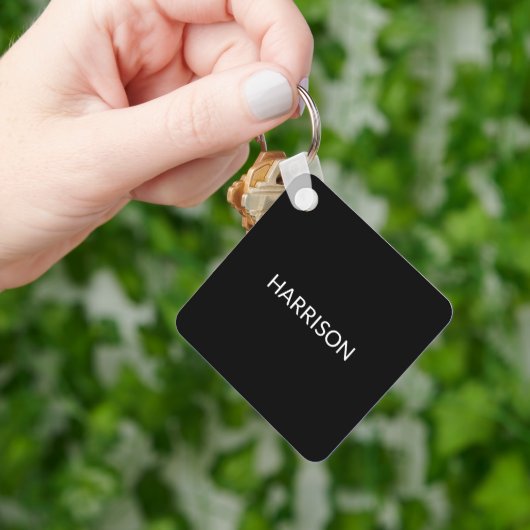 Gepersonaliseerde zwarte witte contactgegevens van sleutelhanger (Hand)