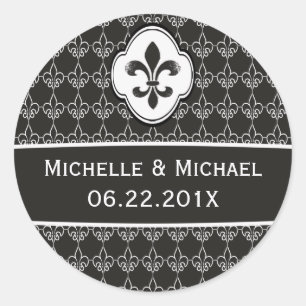 Gepersonaliseerde zwarte witte Fleur de Lis kettin Ronde Sticker