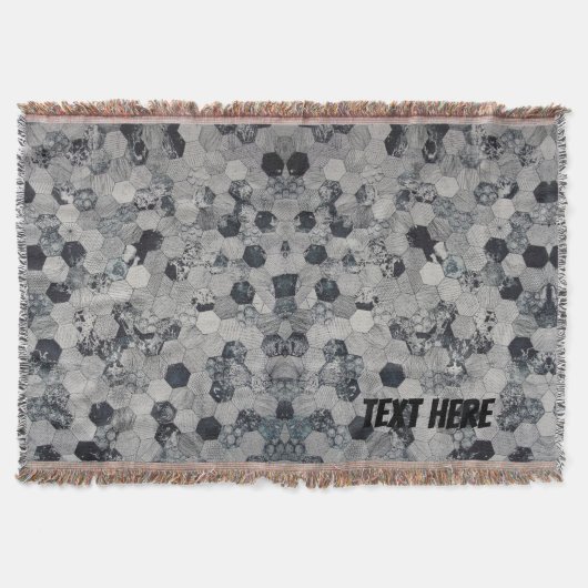 Gepersonaliseerde zwarte & witte hexagon gradiënt deken (Voorkant)