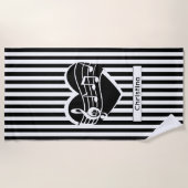 Gepersonaliseerde zwarte witte Muzieknoten Hartstr Strandlaken (Voorkant)