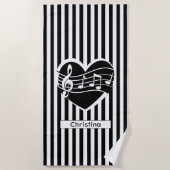 Gepersonaliseerde zwarte witte Muzieknoten Hartstr Strandlaken (Voorkant)