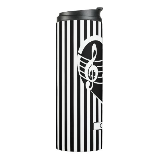 Gepersonaliseerde zwarte witte Muzieknoten Hartstr Thermosbeker (Gedraaid links)