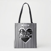Gepersonaliseerde zwarte witte Muzieknoten Hartstr Tote Bag (Voorkant)