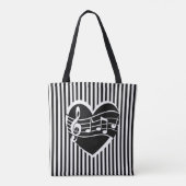 Gepersonaliseerde zwarte witte Muzieknoten Hartstr Tote Bag (Achterkant)