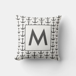 Gepersonaliseerde zwarte witte Nautical Anchor Kussen