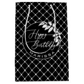 Gepersonaliseerde zwarte & witte patroondag medium cadeauzakje (Voorkant)