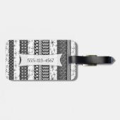 Gepersonaliseerde Zwarte & Witte Retro Strepen 1 Bagagelabel (Achterkant horizontaal)