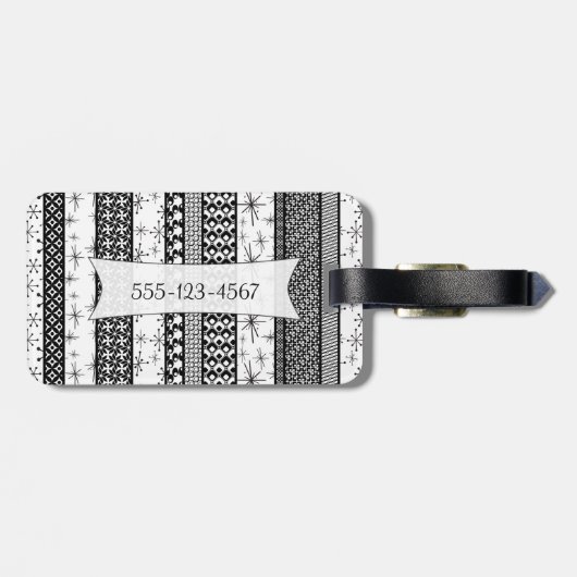 Gepersonaliseerde Zwarte & Witte Retro Strepen 1 Bagagelabel (Achterkant horizontaal)