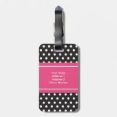 Gepersonaliseerde zwarte witte roze poolpunten bagagelabel (Achterkant verticaal)