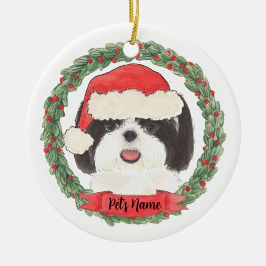 Gepersonaliseerde zwarte & witte sjiitische Tzu Keramisch Ornament (Voorkant)