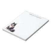 Gepersonaliseerde zwarte witte smoking kat notitieblok (Linkerzijde)