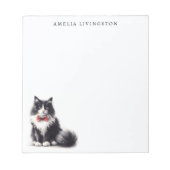 Gepersonaliseerde zwarte witte smoking kat notitieblok (Voorkant)
