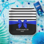 Gepersonaliseerde zwarte witte strepe kerstblauwe  papieren bordje (Feest)