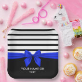Gepersonaliseerde zwarte witte strepe kerstblauwe  papieren bordje (Feest)