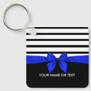 Gepersonaliseerde zwarte witte strepe kerstblauwe  sleutelhanger