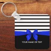 Gepersonaliseerde zwarte witte strepe kerstblauwe  sleutelhanger (Voorkant)