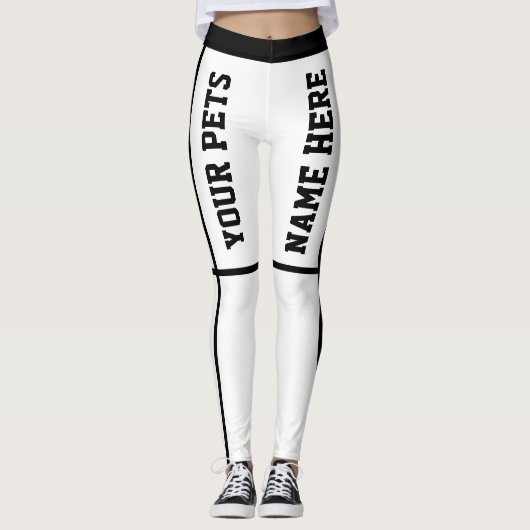 Gepersonaliseerde zwarte witte strepen Huisdier na Leggings (Voorkant)