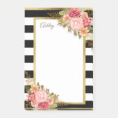Gepersonaliseerde zwarte witte strepen Roze gouden Post-it® Notes (Voorkant)
