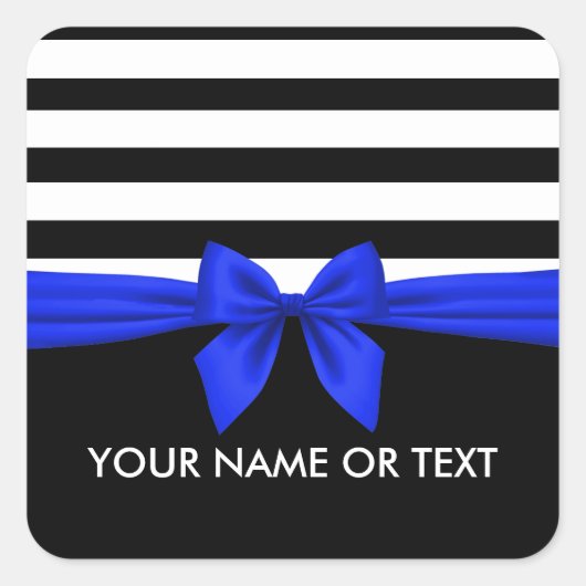 Gepersonaliseerde zwarte, witte strepes feestelijk vierkante sticker (Voorkant)