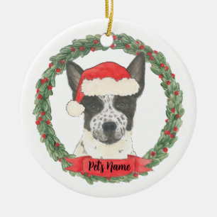Gepersonaliseerde zwarte & witte voeler Cattledog Keramisch Ornament