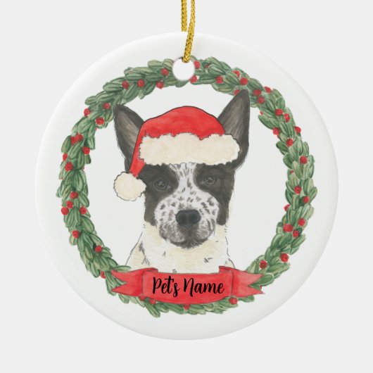 Gepersonaliseerde zwarte & witte voeler Cattledog Keramisch Ornament (Voorkant)