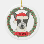 Gepersonaliseerde zwarte & witte voeler Cattledog Keramisch Ornament (Achterkant)