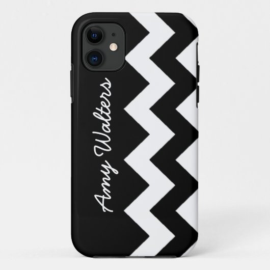 gepersonaliseerde zwarte/witte zigzag Case-Mate iPhone case (Achterkant)