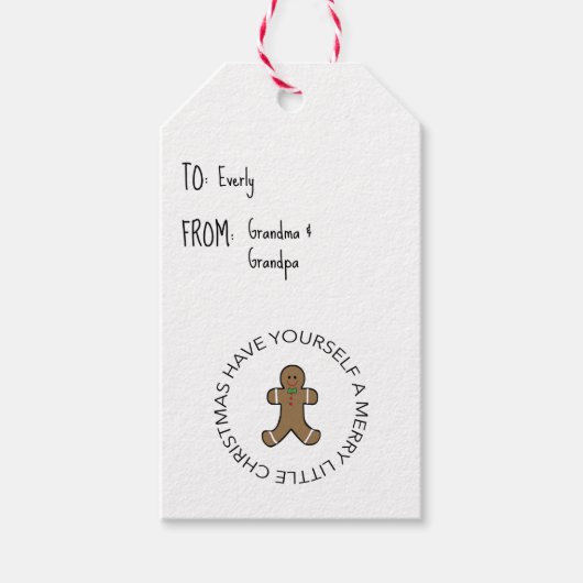 GepersonaliseerdeGingerbread Man Merry Little Chri Cadeaulabel (Voorkant)