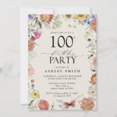 Geperst Bloemen 100ste Verjaardagsfeestje Elegant  Kaart (Voorkant)