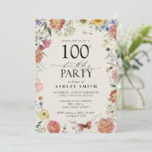 Geperst Bloemen 100ste Verjaardagsfeestje Elegant  Kaart (Staand voorkant)