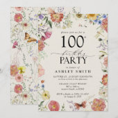 Geperst Bloemen 100ste Verjaardagsfeestje Elegant  Kaart (Voorkant / Achterkant)
