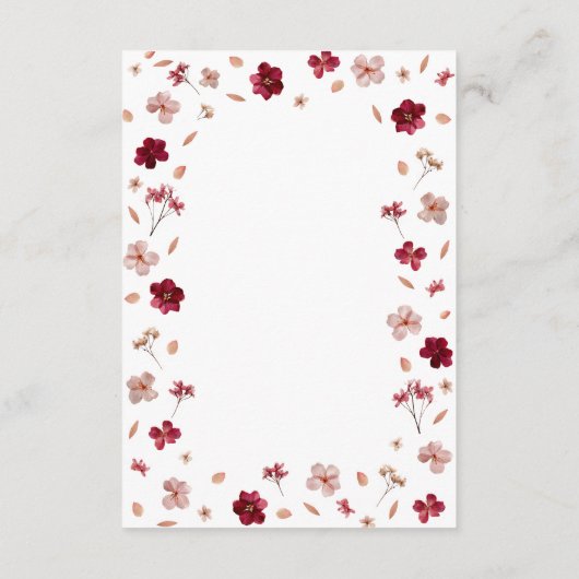 Geperst Rood en Roze Crème, Bloemen Trouwdetails Informatiekaartje (Achterkant)