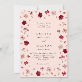 Geperst Rood en Roze Crème, Bloemen Trouwen Kaart