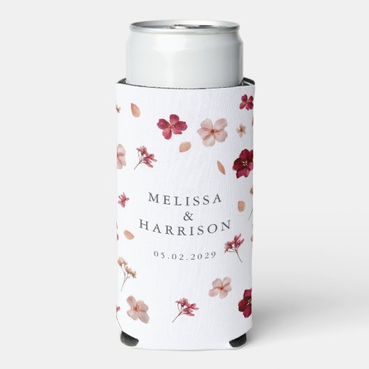 Geperst Rood en Roze Crème, Bloemen Trouwen Seltzer Blikjeskoeler (Seltzer Voorkant)