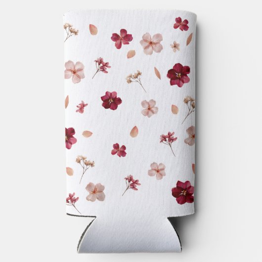 Geperst Rood en Roze Crème, Bloemen Trouwen Seltzer Blikjeskoeler (Achterkant)