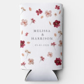 Geperst Rood en Roze Crème, Bloemen Trouwen Seltzer Blikjeskoeler (Voorkant)